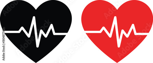 Heartbeat Heart Health Monitoring - Black and Red Heart Pulse Wave Graphics