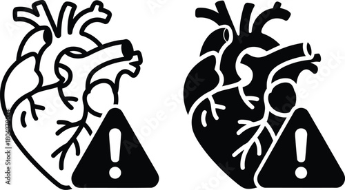 Heart Health Warning Icon Set for Medical Awareness and Cardiac Care