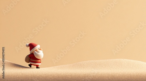 Santa claus walking in the desert holiday scene 3d art warm environment playful concept
