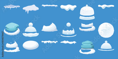 Collection of cartoon snow and ice elements for winter designs