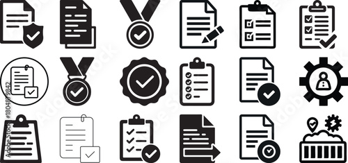 Collection of Icons Representing Approval, Tasks, and Achievements