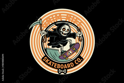 Grim Reaper Skateboarder Riding a Skateboard with a Scythe.