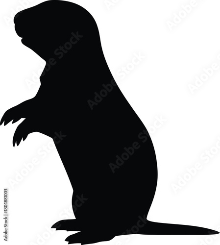 Striking black silhouette illustration of a groundhog, gopher, or marmot standing upright on hind legs, capturing the essence of a curious and watchful wild rodent in profile