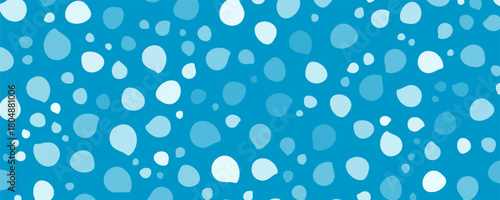 Light blue background and randomly placed flakes. Vector seamless pattern of white dots of different sizes.