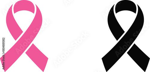 Pink and black awareness ribbon symbols. A set of curved, flowing icons representing support for health campaigns, and remembrance
