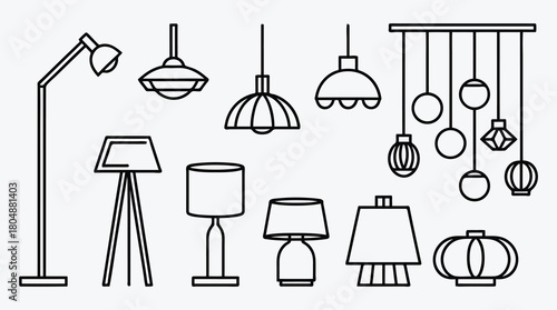 Collection of various lamps line art illustration design element