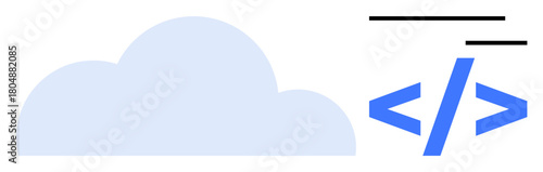 Cloud icon and coding symbol in simplistic style. Ideal for technology, coding, cloud computing, development, data, networking, modern systems, simple flat metaphor