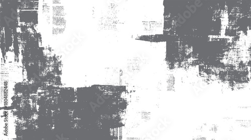 Textured gray and white abstract background with distressed newspaper print elements and rough brush strokes