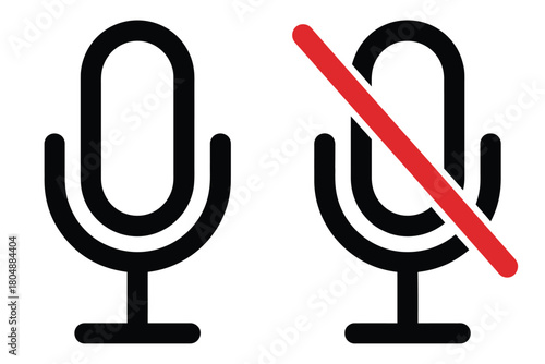 Two microphone icons, one with a red diagonal line indicating mute.