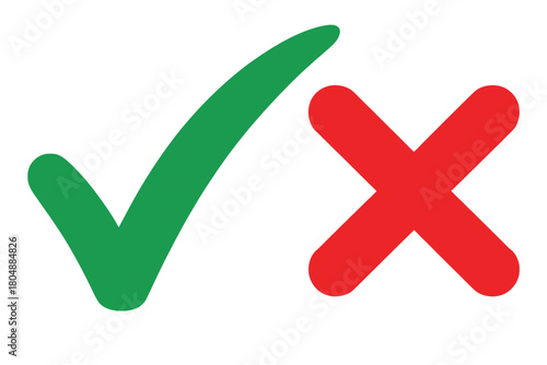 A green check mark symbol is placed next to a red cross symbol on a white background.