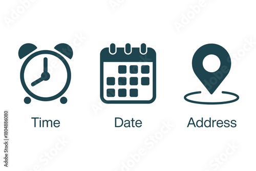 Icons represent time, date, and location for planning or navigation purposes.