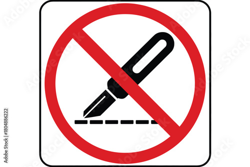 A red prohibition sign with a scalpel cutting a dashed line, indicating a restriction.