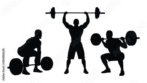 Weightlifting silhouettes isolated on white background, Vector