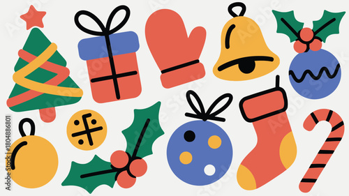 Playful Christmas Icons A Festive and Colorful Holiday Illustration