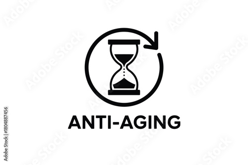 A circular arrow surrounds an hourglass icon with the text ANTI-AGING below it.