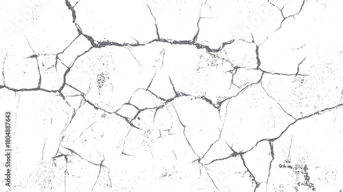 White surface with intricate dark grey cracks and textured speckles creating a distressed abstract pattern