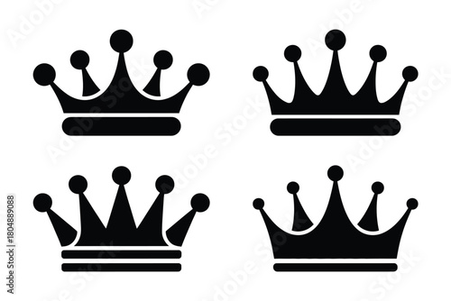 Four black crowns are displayed against a white background.