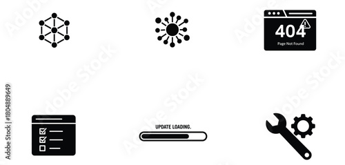 A set of website and server icons, perfect for websites and applications. Includes icons for network, error page, update, and maintenance settings.