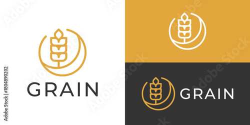 Creative simple grain logo template. Wheat grain rice in circle shape for Organic farm logo design vector illustration.