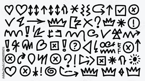 Hand Drawn Doodle Symbols Set Illustration Black and White Background