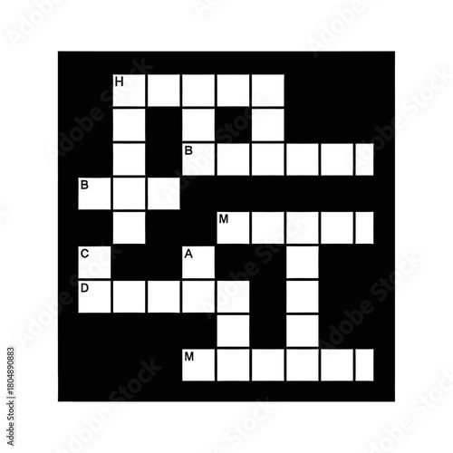Black and white crossword puzzle with letters and empty squares for a challenging game.