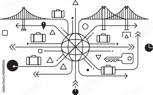 Global Travel Network Connecting Bridges and Destinations with Luggage Keywords: travel, global