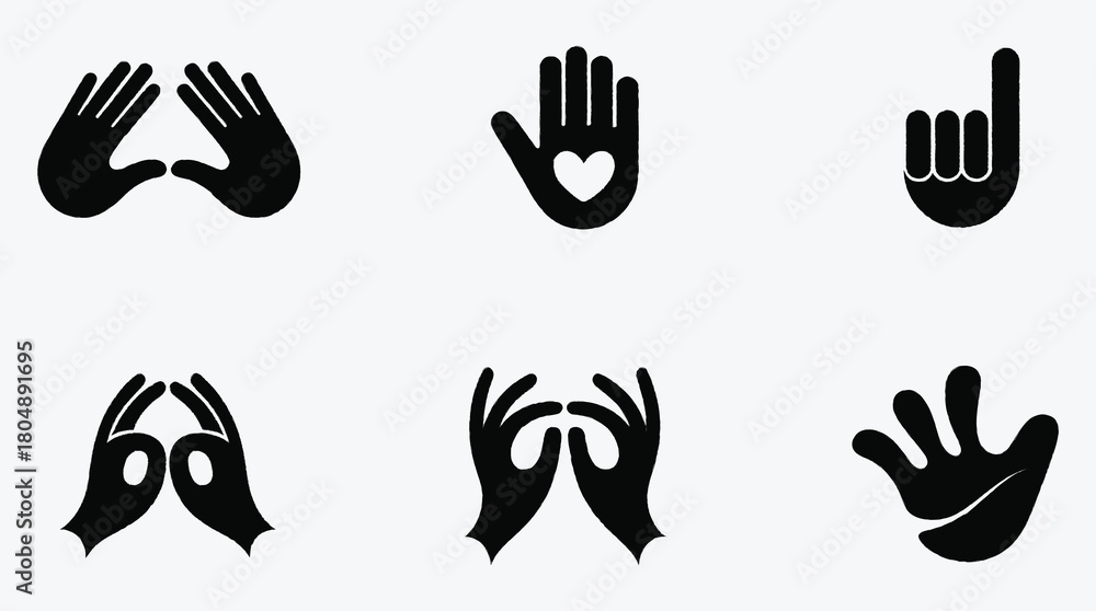Obraz premium Illustrative Hand Gesture Collection Representing Communication and Expression in Black