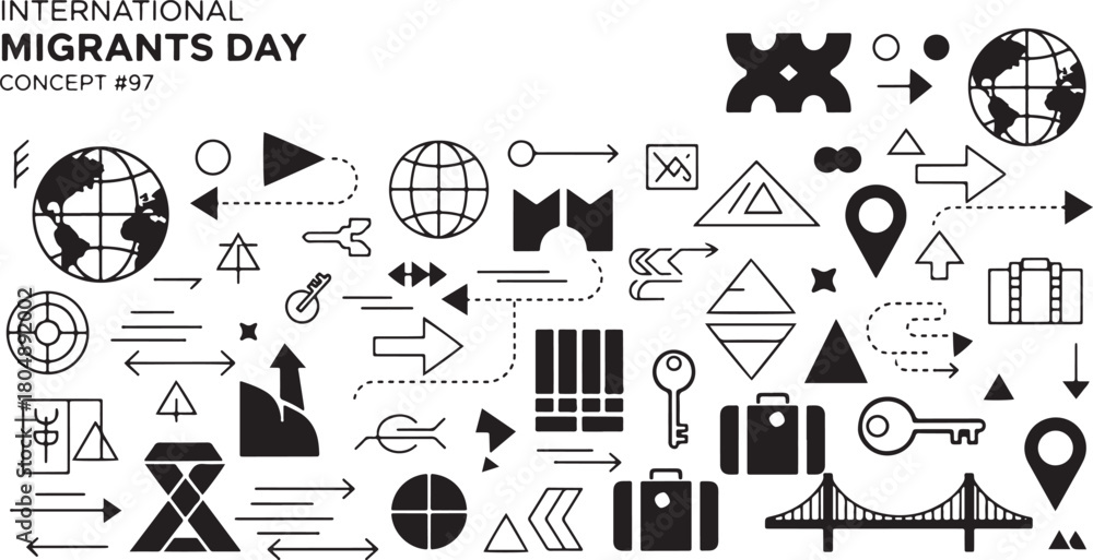 Fototapeta premium International Migrants Day Concept with Global Travel Icons globe earth
