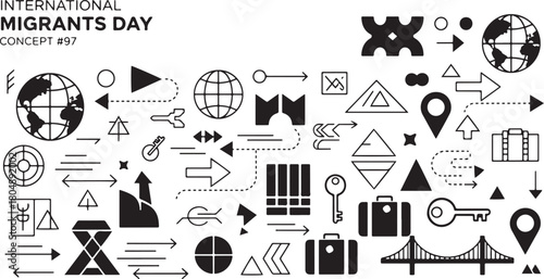 International Migrants Day Concept with Global Travel Icons globe earth