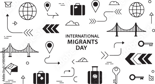 International Migrants Day concept with global travel icons globe world