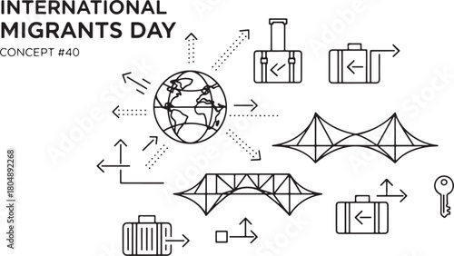 International Migrants Day Concept with Globe, Bridges, and Luggage earth world