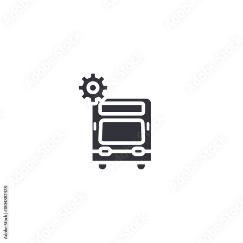 A bus icon combined with a settings gear, symbolizing transportation system configuration, fleet management, route optimization, and vehicle service operations.