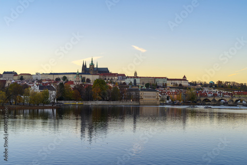 Mala Strana distric and Prague Castle over Vltava river, Prague Czech Republic