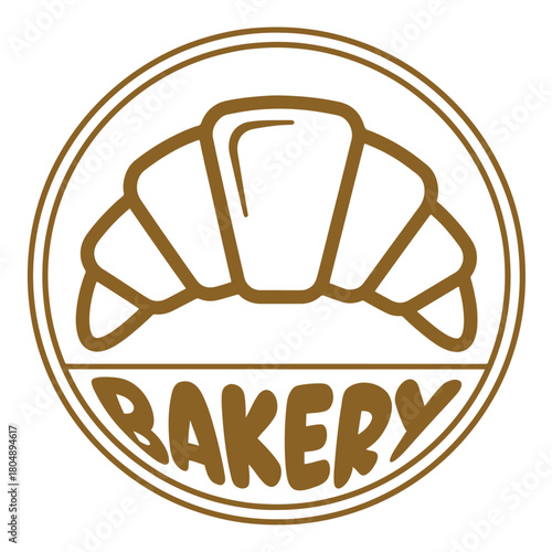 Brown croissant and bakery text inside a circle logo food pastry