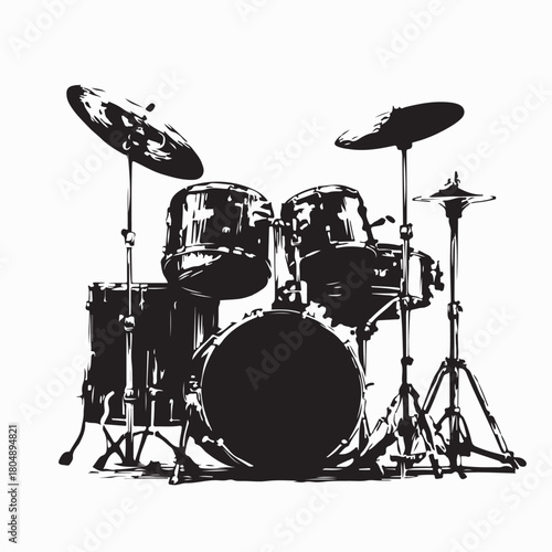 Music Band Drum Set Vector Silhouette isolated on white background