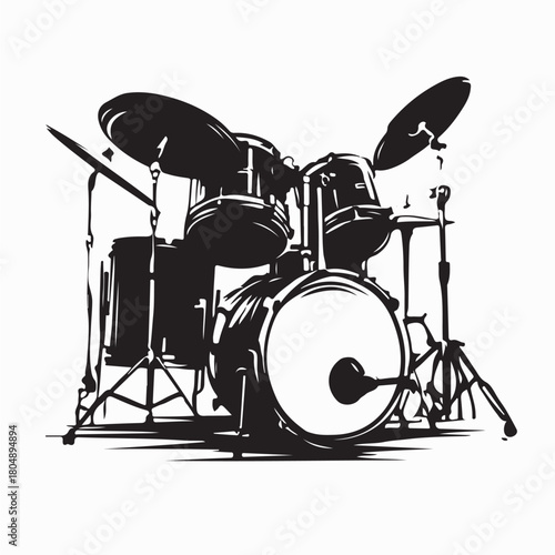 Drums and Cymbals Silhouette Illustration isolated on white background