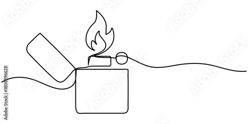 Continuous one line drawing, Lighter isolated on white background, of in outline illustration. 