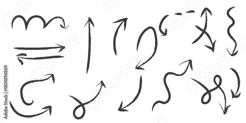 hand drawn arrows and Summer vacation doodle illustration set. scribbles collection group, line drawing set, Hand Cute various media background for poster and digital projects Transparent Background.	