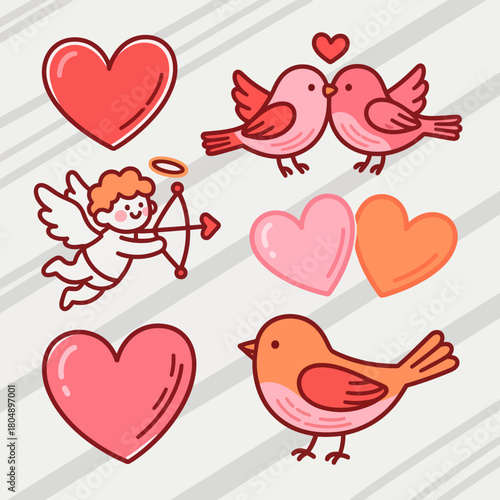 Valentine's Day lovebirds and cupid are perfect for romantic cards and designs