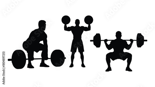 Weightlifting men silhouettes isolated on white background, Vector