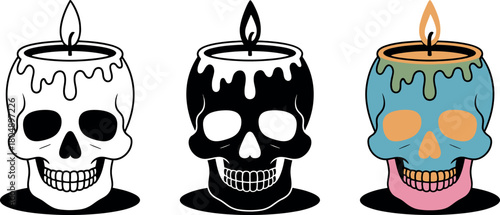 Vector illustration of a set of skull, skeleton, and bone icons for a scary Halloween or pirate-themed design