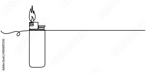 Continuous one line drawing, Lighter isolated on white background, of in outline illustration. 