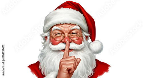 Santa claus with a finger to his lips, asking for silence