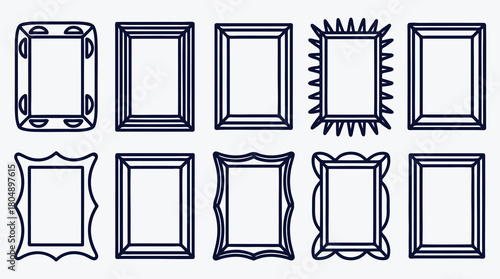 Set of ten diverse photo frame outline vector designs for art displays
