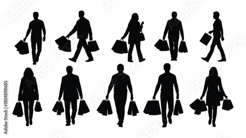 People shopping silhouettes isolated on white background, Vector
