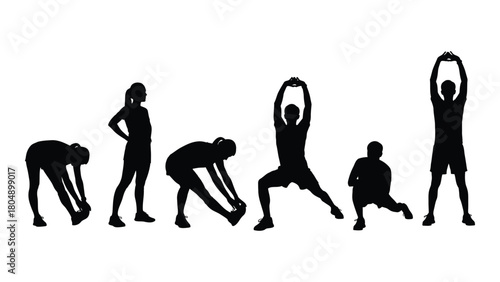 People stretching silhouettes isolated on white background, Vector