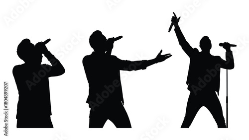Singing performer silhouettes isolated on white background, Vector