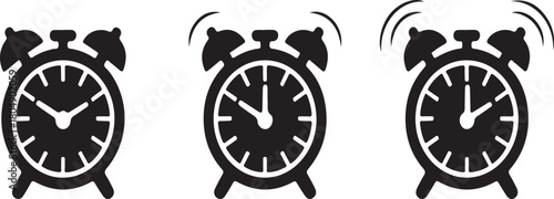 Black alarm clocks ringing and stationary time ticking