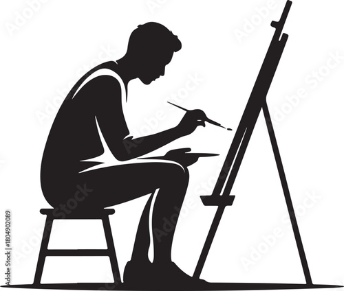 Artist painting on a board silhouette icon
