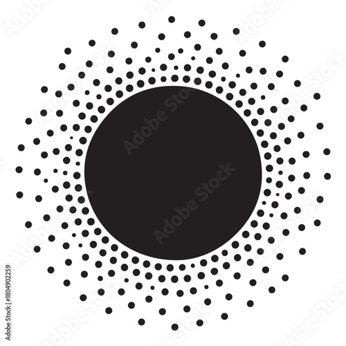 Abstract black circle with radiating dots, creating a modern and eyecatching design isolated on white background